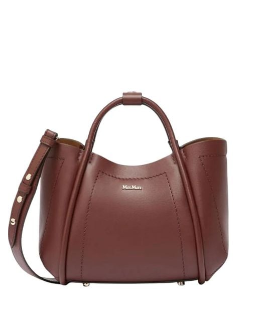 Max Mara Brown Curved-Top Leather Handbag