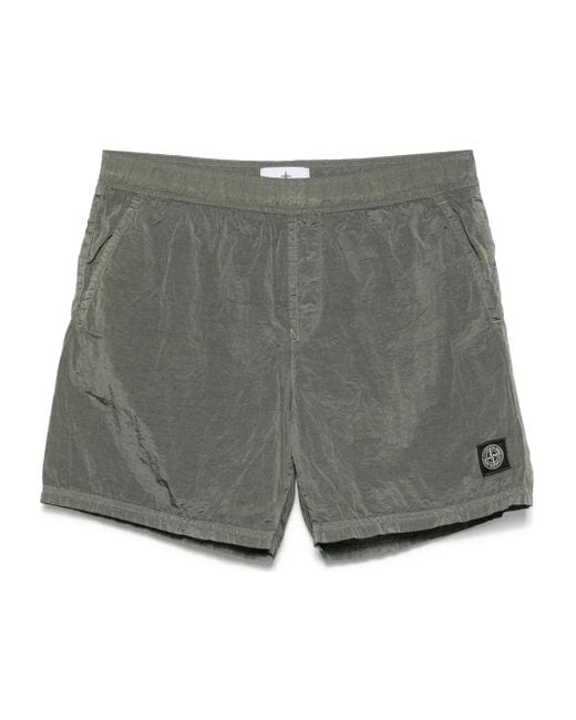 Stone Island Gray Logo Nylon Swim Shorts for men