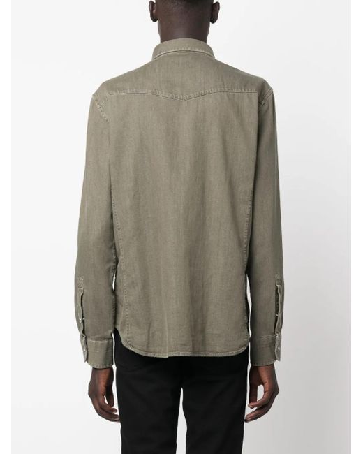 Tom Ford Green Pointed-Collar Press-Stud Denim Shirt for men