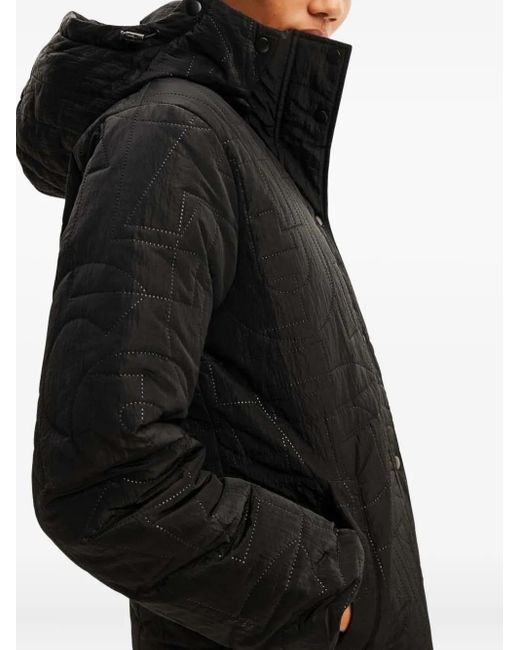 Desigual Black Quilted-Logo Padded Coat