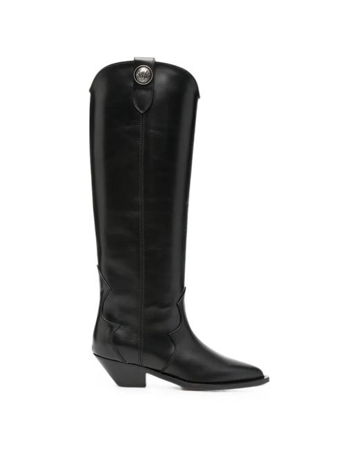 Via Roma 15 Black Logo-Plaque Knee-High Boots