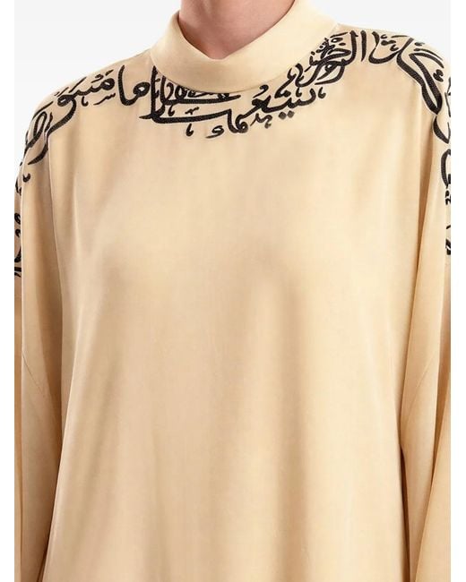 Gemy Maalouf Natural Embroidered-Sleeve Kaftan
