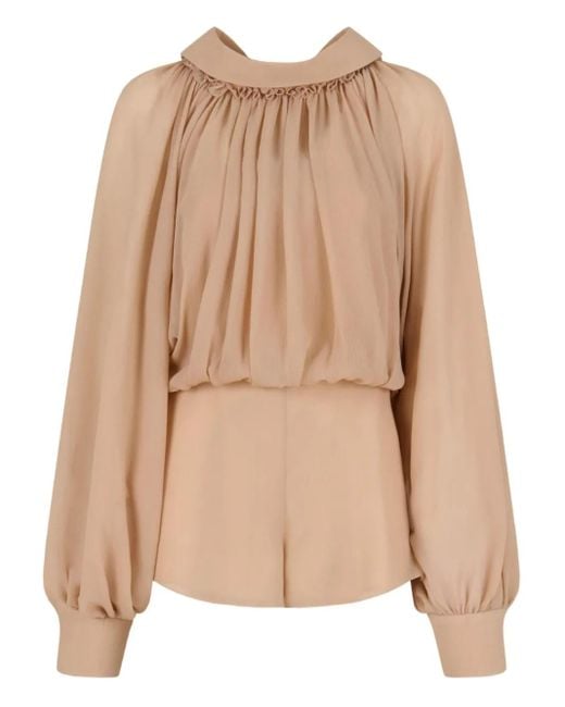 Marni Natural Puff-Sleeve Gathered Jumpsuit