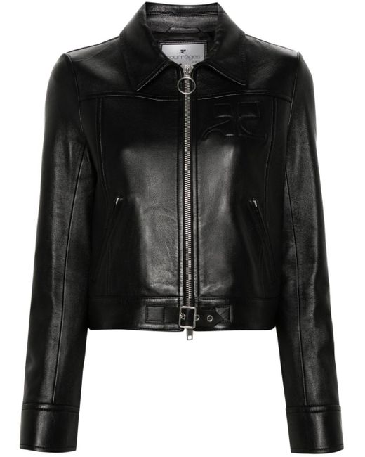 Courreges Black Iconic Zip-up Leather Jacket