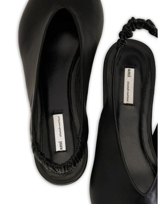 AMI Black Lamb Leather Pointed Toe Slingbacks