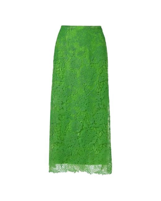 Carolina Herrera Green Lace Midi Skirt