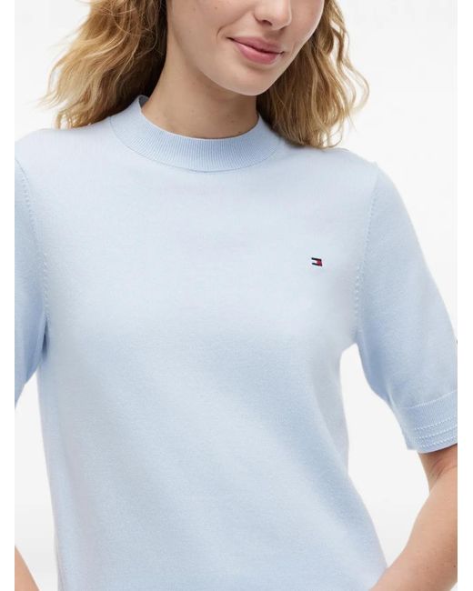 Tommy Hilfiger Blue Short-Sleeve Logo-Embroidered Top