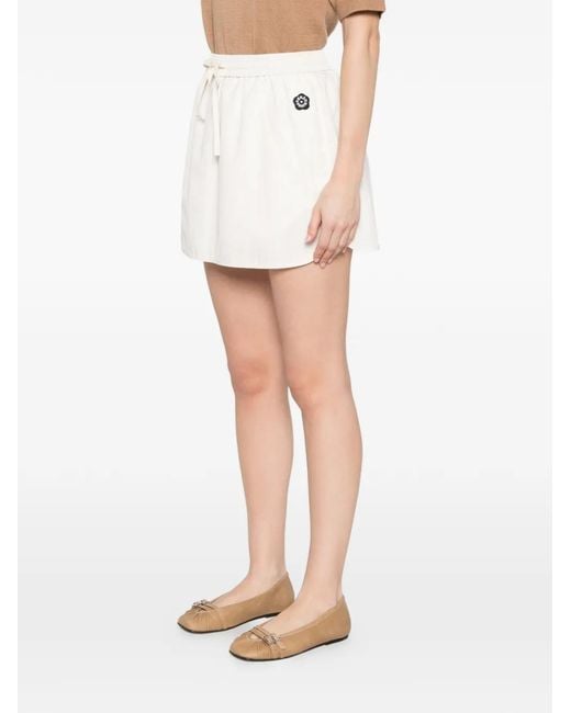 KENZO White Logo-Patch Drawstring Mini Skirt