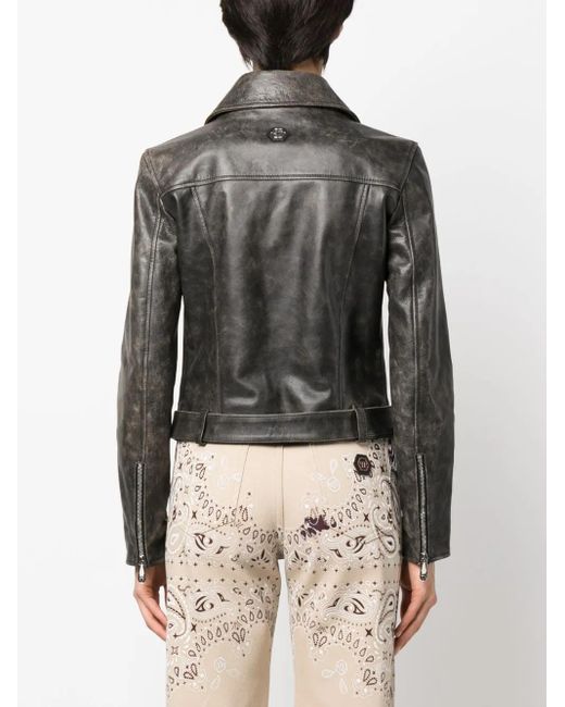 Philipp Plein Black Leather Biker Jacket