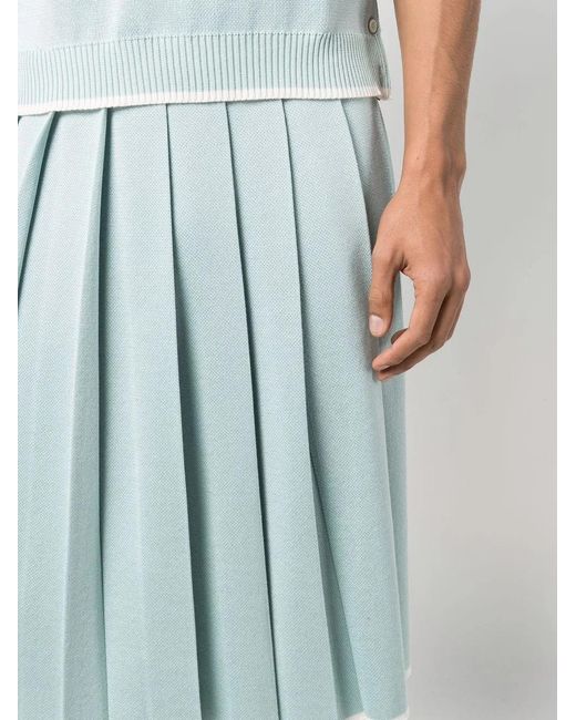 Thom Browne Blue High-Low Pleated Skirt for men