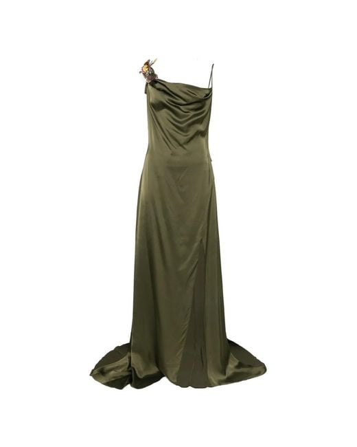 Blumarine Green Butterfly-Appliqué Cowl-Neck Dress