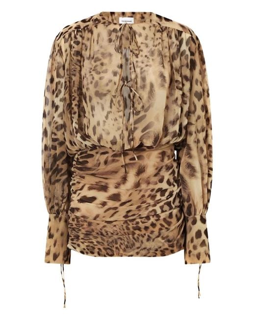 ANDAMANE Brown Lace-Up Animal-Print Mini Dress