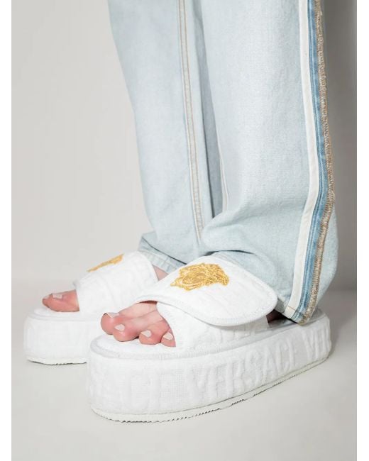 Versace White Medusa Head Platform Slippers