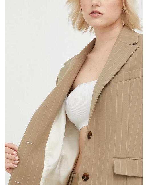 Samsøe & Samsøe Natural Pinstripe Single-Breasted Blazer