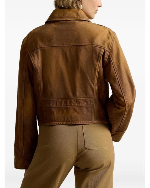Polo Ralph Lauren Brown Distressed Cropped Leather Jacket