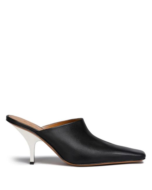 Marni Black Square-Toe Heeled Leather Mules