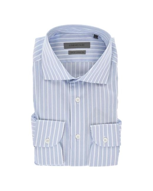 Corneliani Blue Striped French-Collar Shirt for men