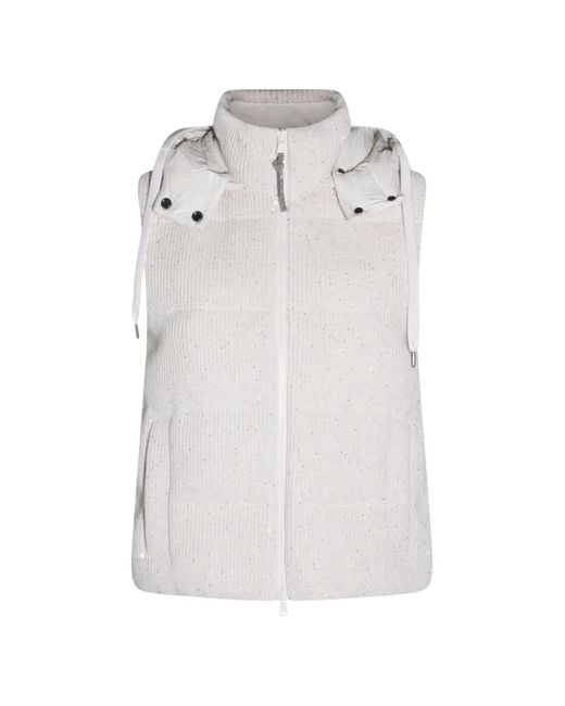 Brunello Cucinelli White Hooded Sequin Embellished Gilet