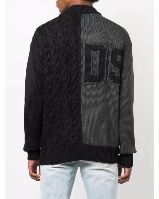 Gcds Black Logo-printed Cable-knit Jumper for men