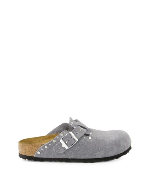 Birkenstock White Boston Rivets Mules