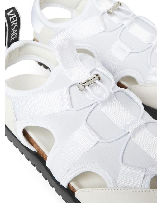 Versace Gekooide Leren Sandalen Met Vlakken in het White voor heren