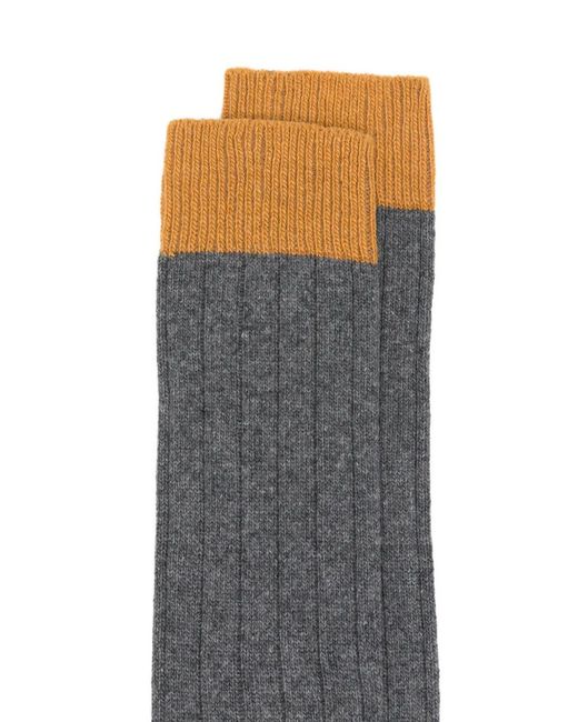 In The Box Gray Ribbed Colour-block Socks for men