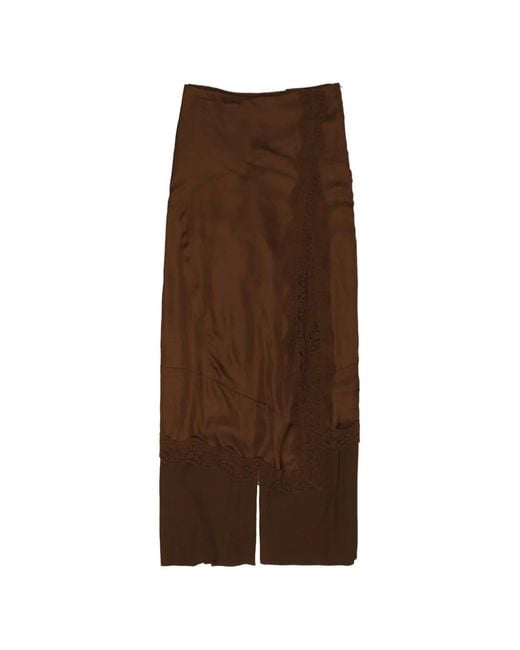 Bimba Y Lola Brown Lace-Trim Asymmetric Skort Trousers