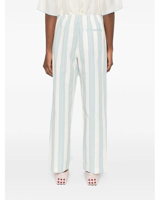 Forte_forte White Striped Drawstring-Fastening Trousers