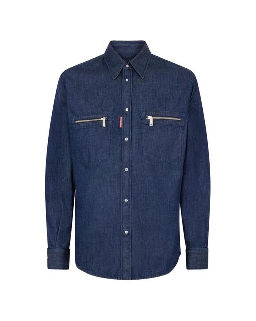 DSquared² Blue Tag-Detail Denim Shirt for men
