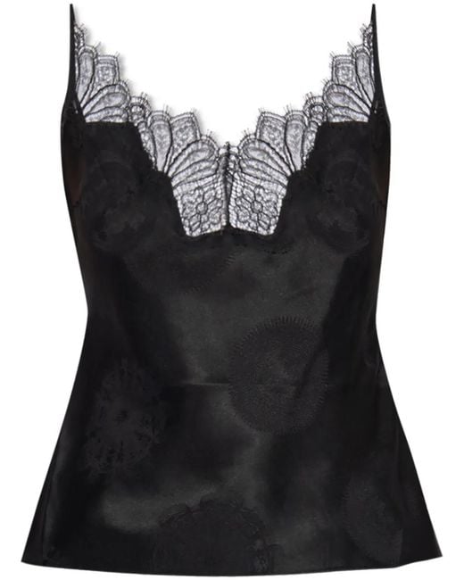 Coperni Black Lace-Trim Silk Tank Top