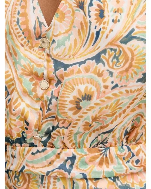 Morgan Natural Paisley-Print V-Neck Midi Dress
