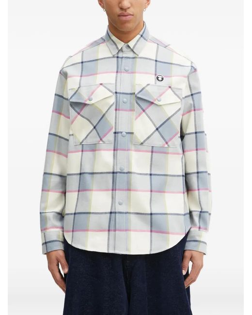 Aape By A Bathing Ape Check-pattern Chest-pocket Shirt in Grey for Men ...
