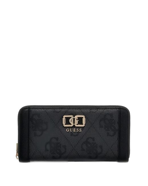 Guess Black Logo Patterned Zip Wallet