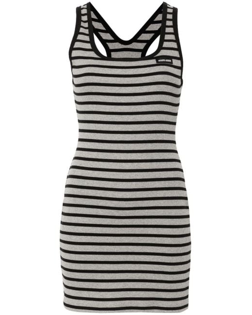 Miu Miu Black Striped Ribbed Mini Dress