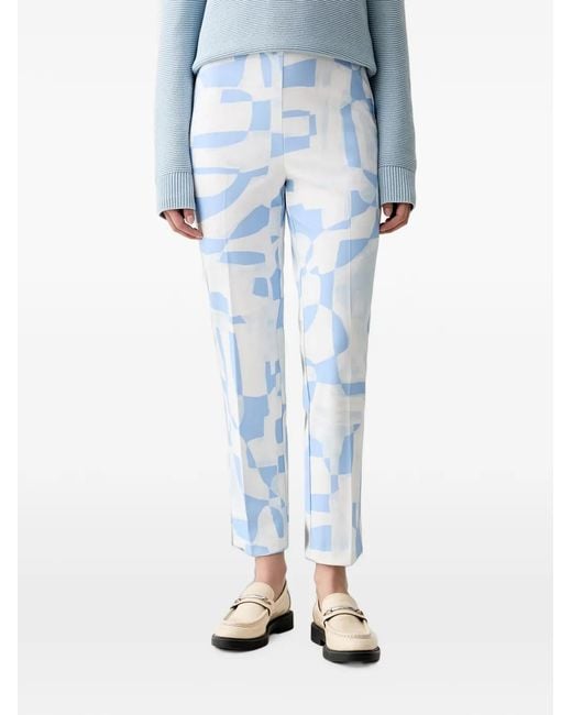 Joseph Ribkoff Blue Abstract-Print Cropped Trousers
