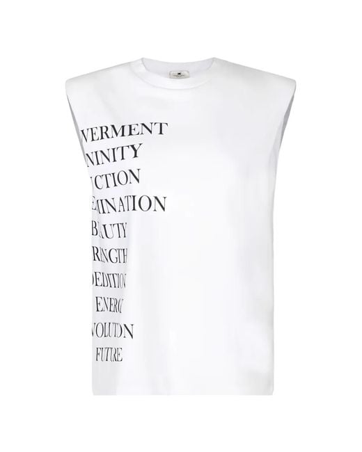 Elisabetta Franchi White Lettering-Print Jersey Sleeveless T-Shirt