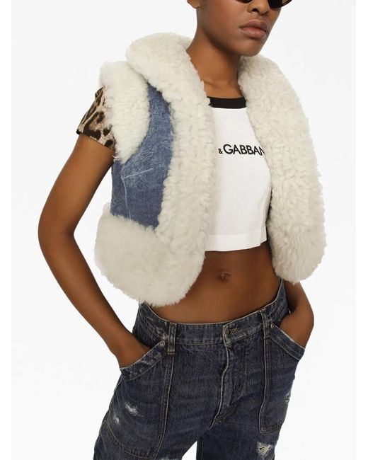 Dolce & Gabbana White Denim Cropped Gilet