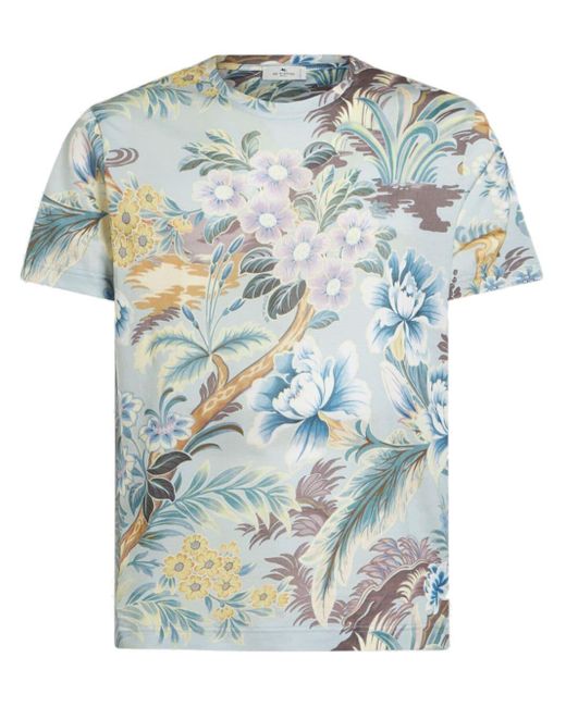 Etro Blue Floral-print T-shirt for men