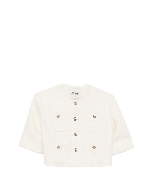 Maje White Veste Boutonnée À Manches Courtes