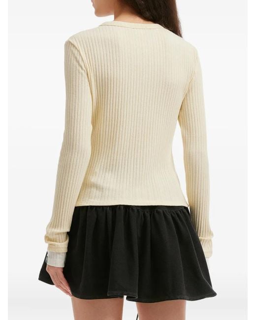Mini Cream Natural Buttoned Ribbed Cardigan