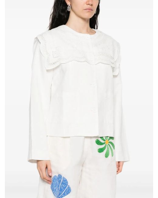 Sea White Lace-Trimmed Linen-Cotton Jacket