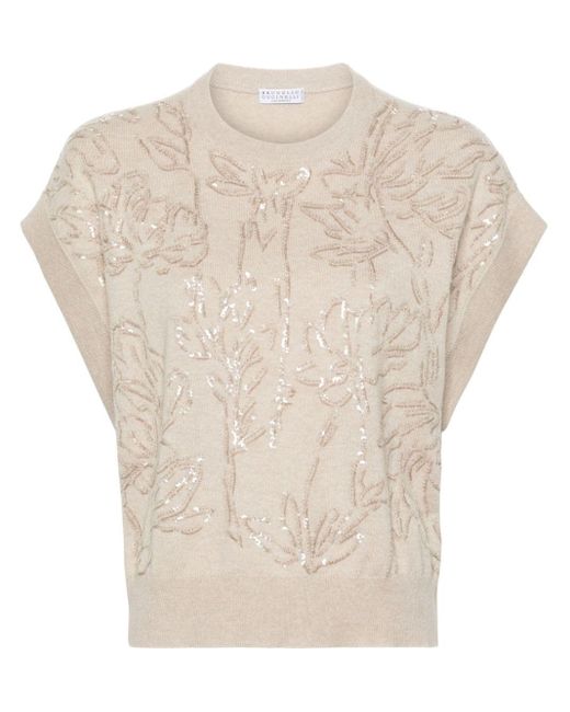 Brunello Cucinelli White Sequin-embellished Top