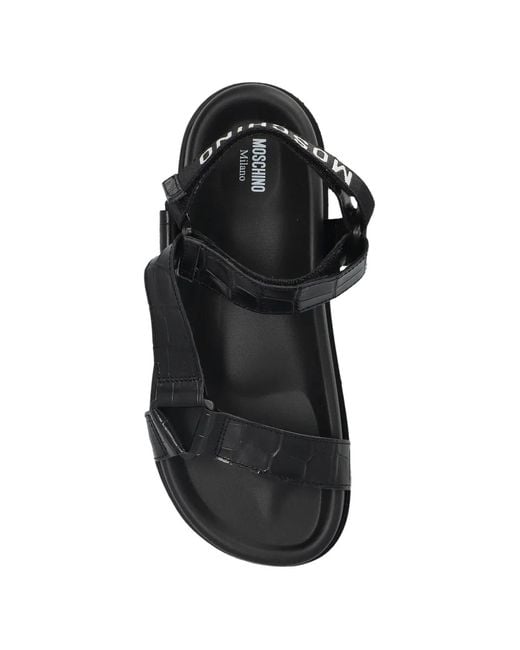 Moschino Black Sandales À Effet Peau De Crocodile