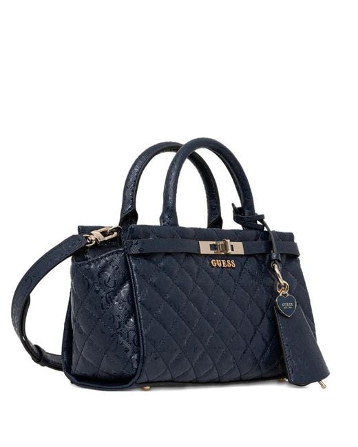 Guess Blue Idra Quilted Heart-Charm Tote Bag