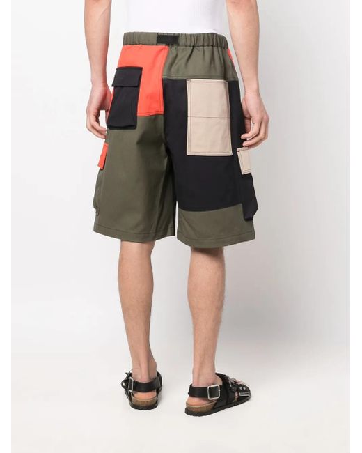 Ambush Green Colour-Block Cargo Shorts for men