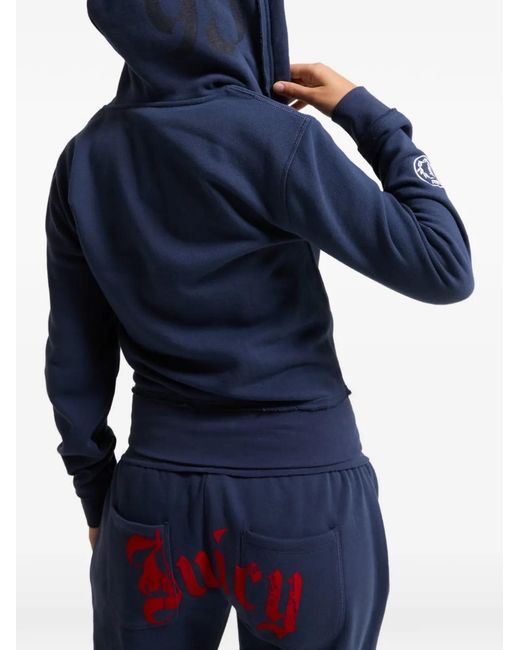Juicy Couture Blue Logo-Embroidered Zip-Up Hoodie