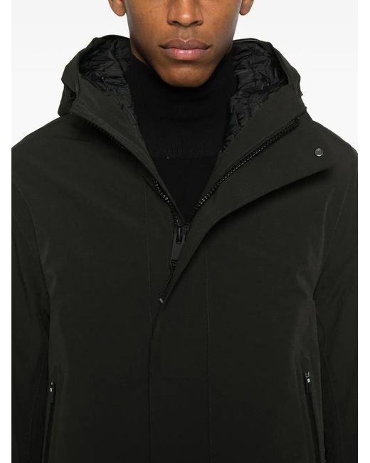 KRAKATAU Black Hooded-Neck Parka Coat for men