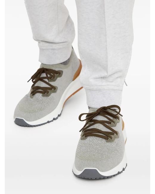 Brunello Cucinelli White Logo-print Cotton-blend Sneakers for men