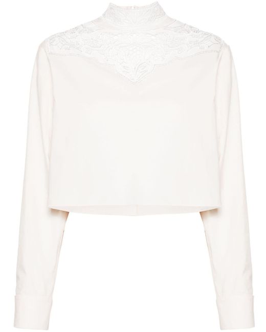 Philosophy Di Lorenzo Serafini White Broderie-anglaise Cropped Blouse