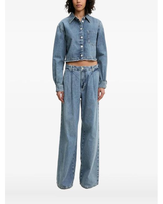 Moschino Blue Logo-Print Denim Shirt